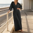 thumbnail image 4 of Edvintorg Women Jumpsuit Lightweight 3/4 Sleeve V Neck Casual Flowy Romper with Wide Leg Pant One Piece Womens Trendy Clothes S-2XL Black, 4 of 9