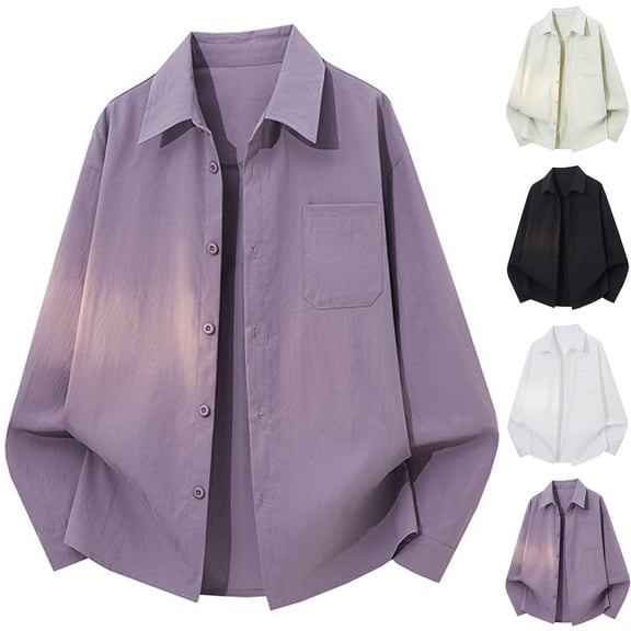 Ceisia Men's Oversize Turn-Down Collar Single-Pocket Cotton Long-Sleeve Shirt Gift
