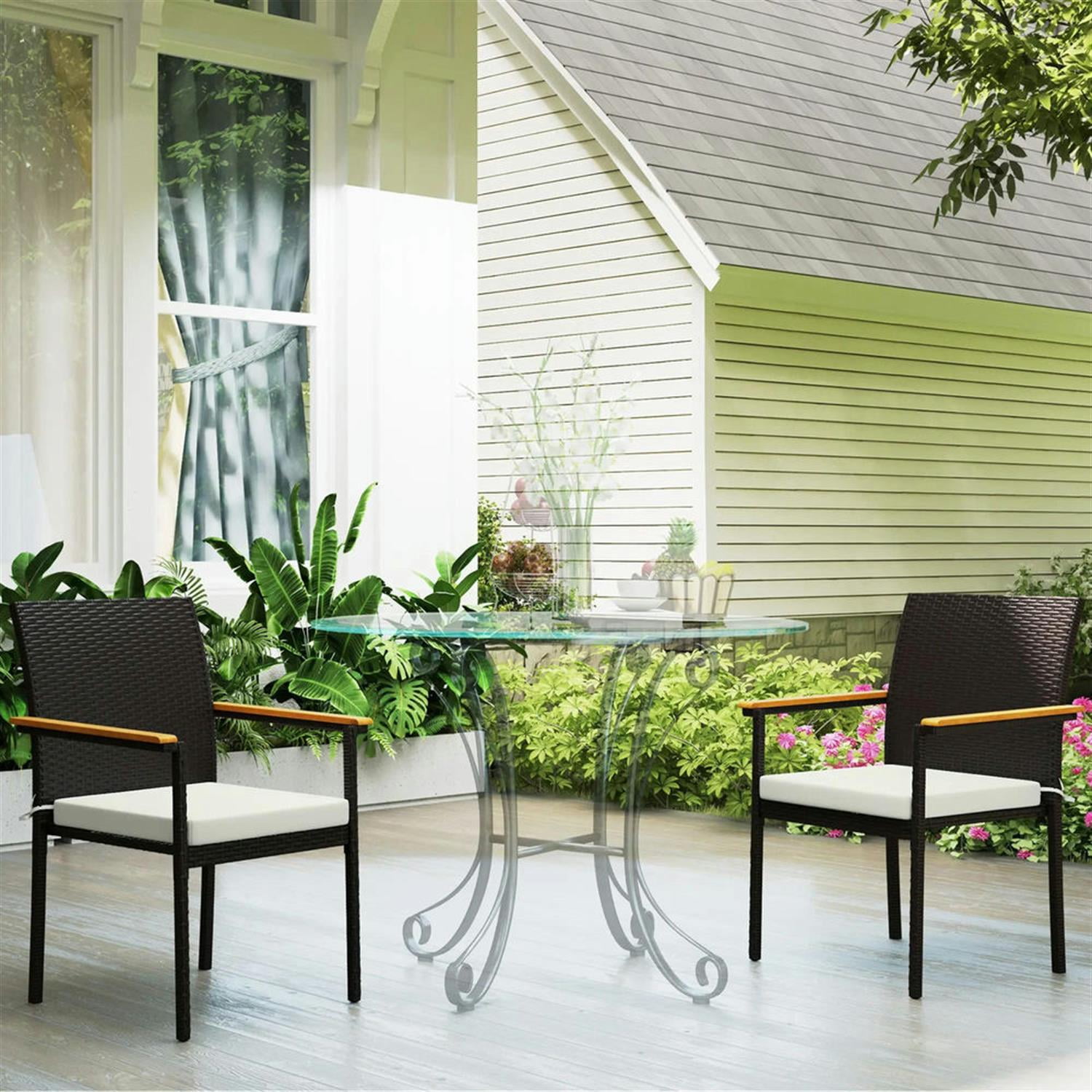 Demi Bonn Outdoor Dining Chairs Set of 2 with Backrest, Stackable Wicker Patio Dining Room Chairs with Cushion for Garden, Backyard, Lawn, White