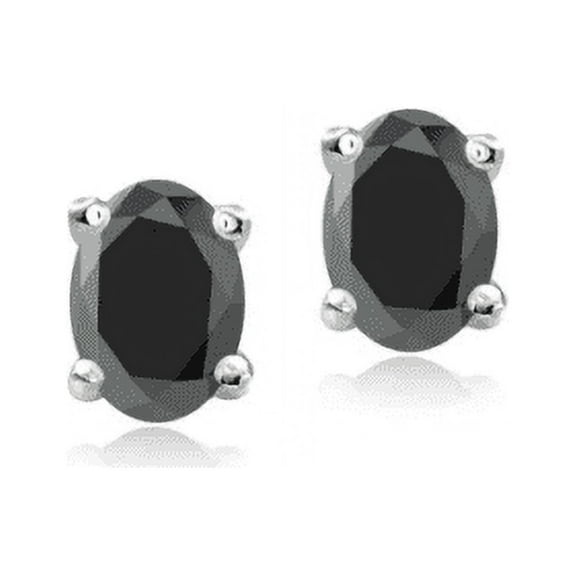 2.00 CTTW 14k Gold Over .925 Sterling Silver Oval Created Black Sapphire Studs