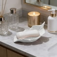 thumbnail image 6 of Ceramic Soap Dish, 5.71 in Leaf Shape Self Draining Bar Soap Holder for Bathroom Sink Shower Counter, White, 6 of 6