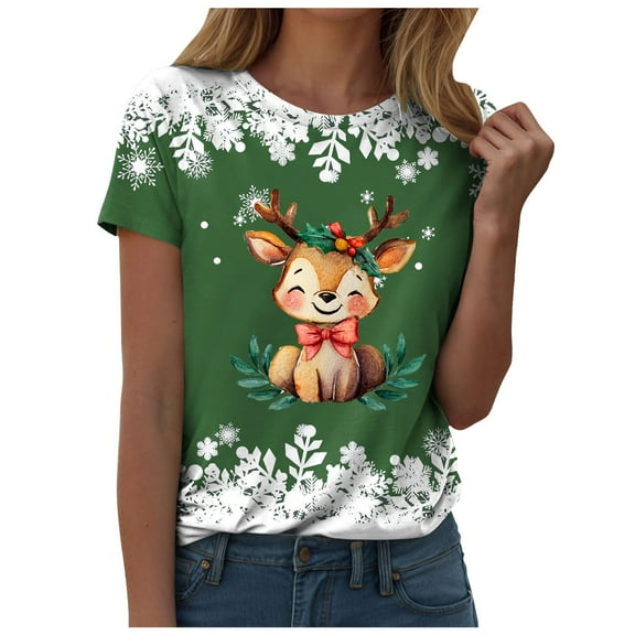 Gubotare Christmas Shirts for Women Xmas Shirt Merry and Bright Shirt Casual Graphic T Shirt Tops Merry Christmas Print Shirt (Green,L)