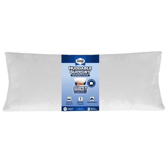 Sealy Huggable Support Body Pillow, 46"- Soft Velvety Cover, Squishable Comfort