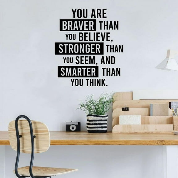 You Are Braver Than You Believe, Stronger - Inspirational Motivational Quote Life Positivity Vinyl Wall Decal Wall Art Wall Decoration Home Room Bedroom Living Room Home Décor Design Size (10x10 inch)