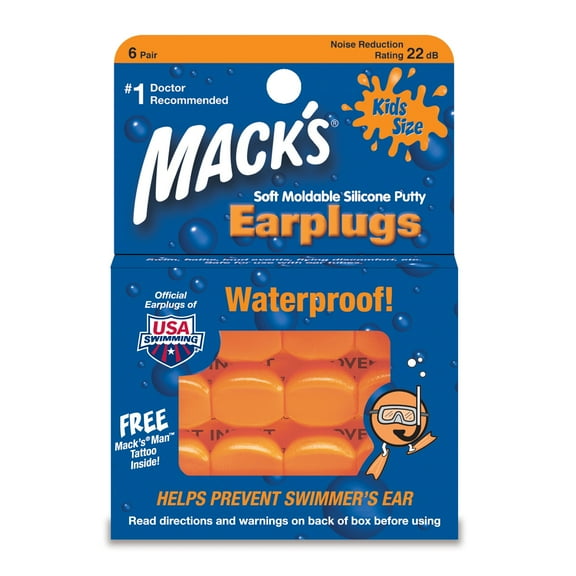 Mack's Soft Moldable Silicone Putty Ear Plugs  Kids Size, 6 Pair  Comfortable Small Earplugs (Pack of 3)