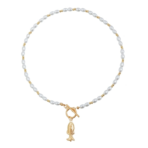 Gift Fish Shaped Pendant Necklace Clavicle Chain With Imitation Pearls Accent