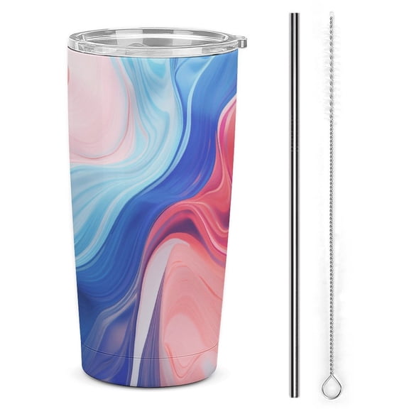 Colorful Marble Pattern Tumbler with Lids And Straws Insulated Cup Reusable Stainless Steel Water Bottle Travel Mug