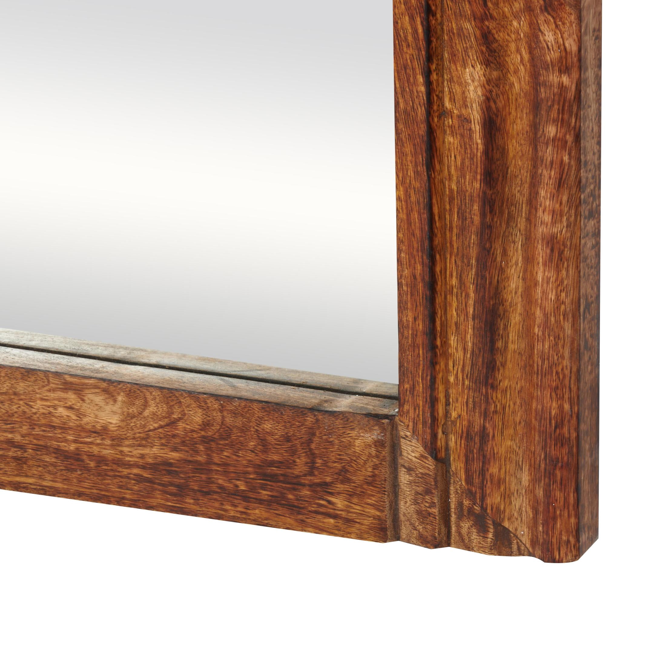 DecMode 36" x 72" Brown Mango Wood Distressed Floor Mirror with Carved Grooves