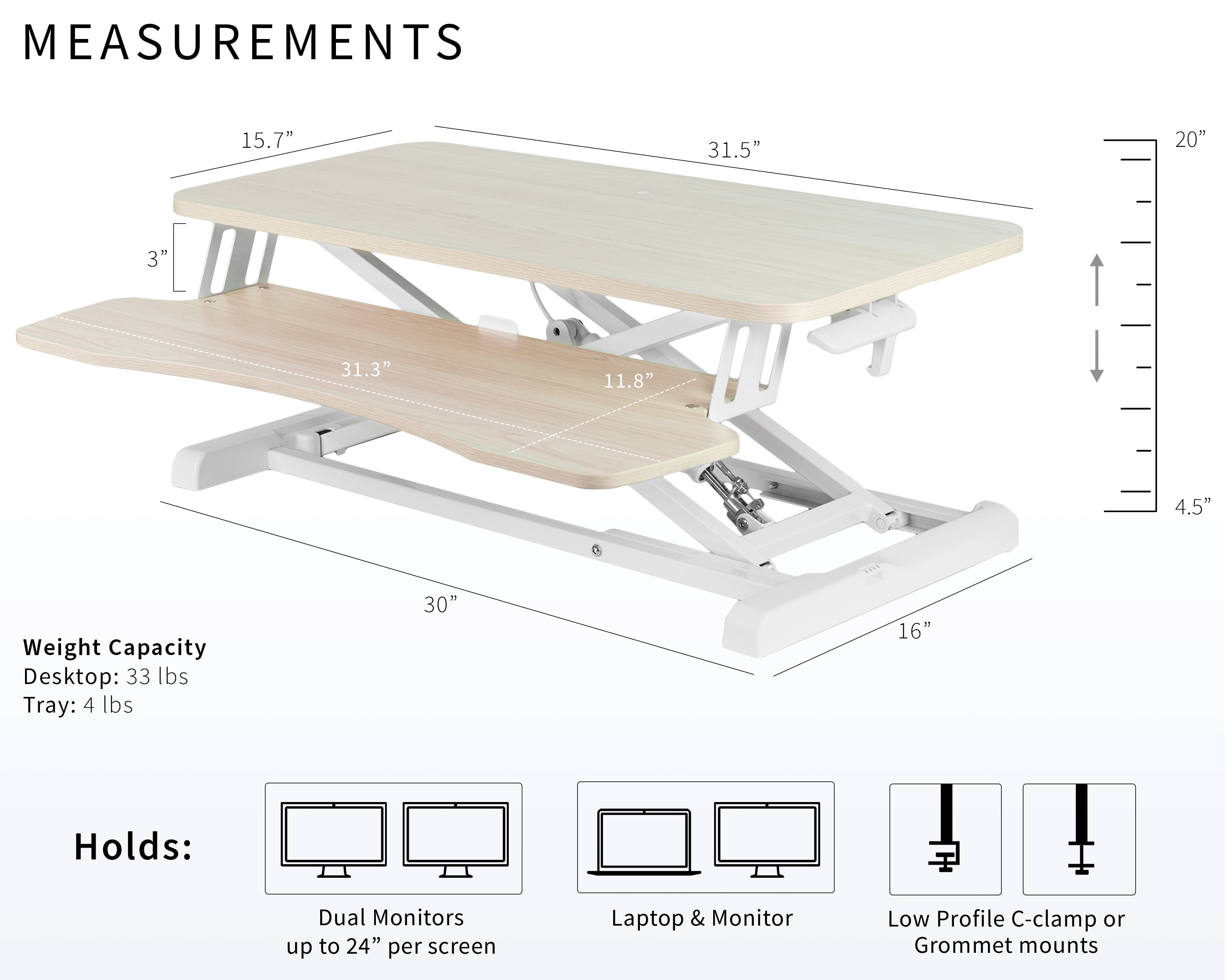 VIVO Light Wood Standing 32" Desktop Monitor Riser, White Frame
