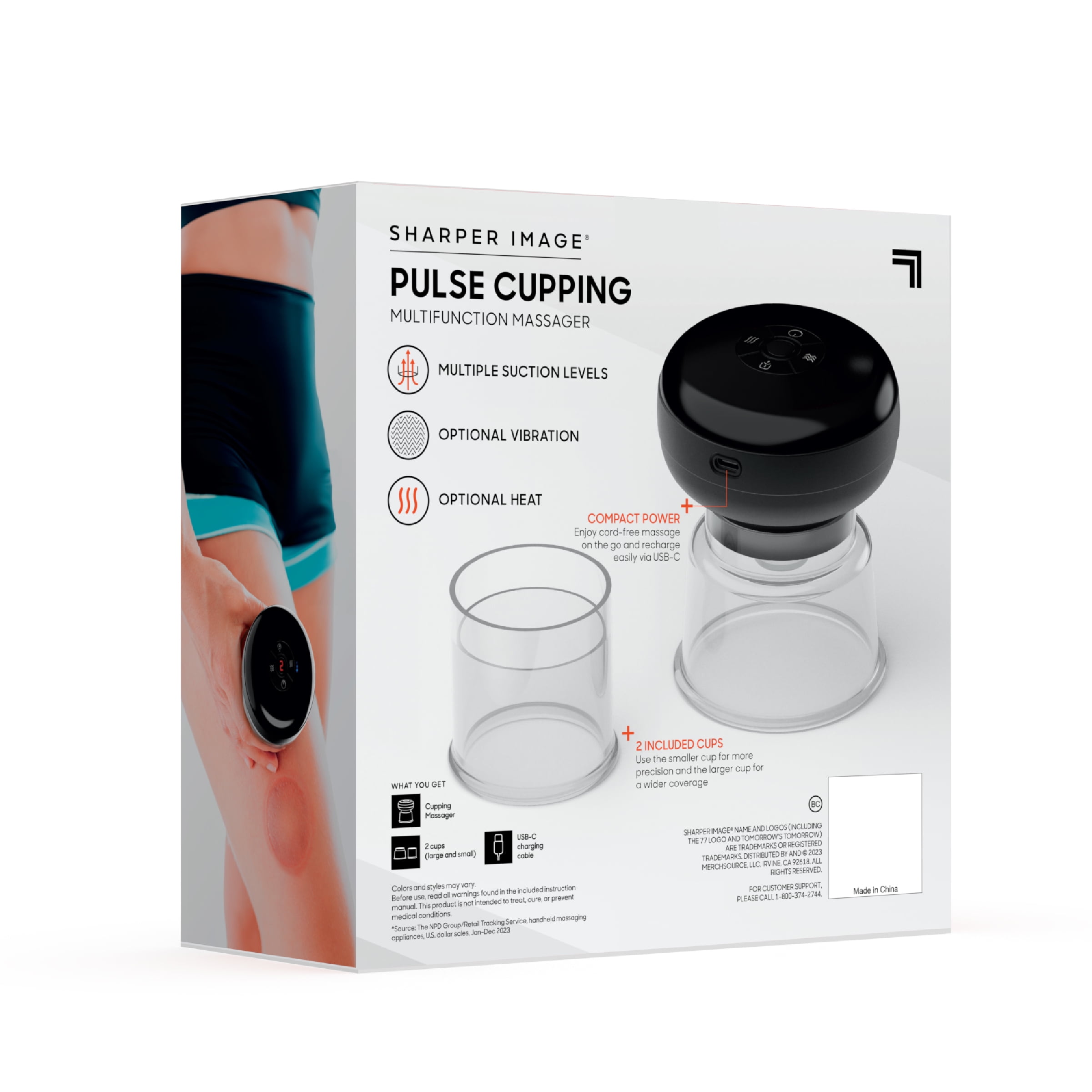 (2 pack) Sharper Image® Pulse Cupping Multifunction Massager, Includes 2 Cups, Air Filters, & USB-C Cable