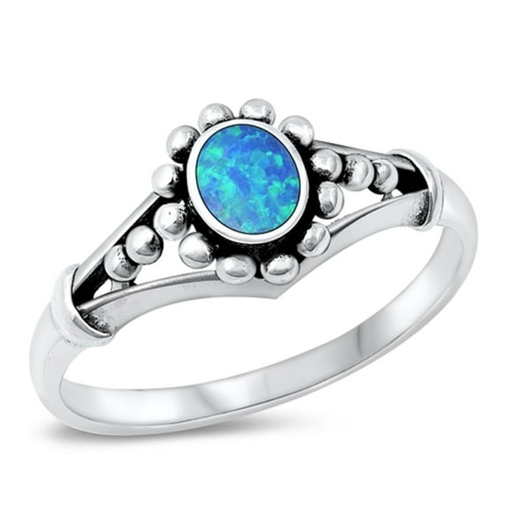 CHOOSE YOUR COLOR Fancy Bali Blue Simulated Opal Ring .925 Sterling Silver Band CZ Female Size 9
