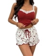 thumbnail image 3 of Bovxnpu Women's Pajamas Set Short Sleeve Crew Neck Top Shorts Pajamas Set Sleepwear Sleepwear, 3 of 7