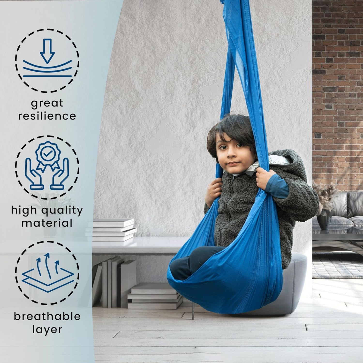 Sensory Swing | Indoor Swing for Kids | Stretchable Therapy Swing Cuddle Swing for Indoor with Soft Nylon Fabric for Calming Effect|Great for Autistic Kids (Dark Blue)