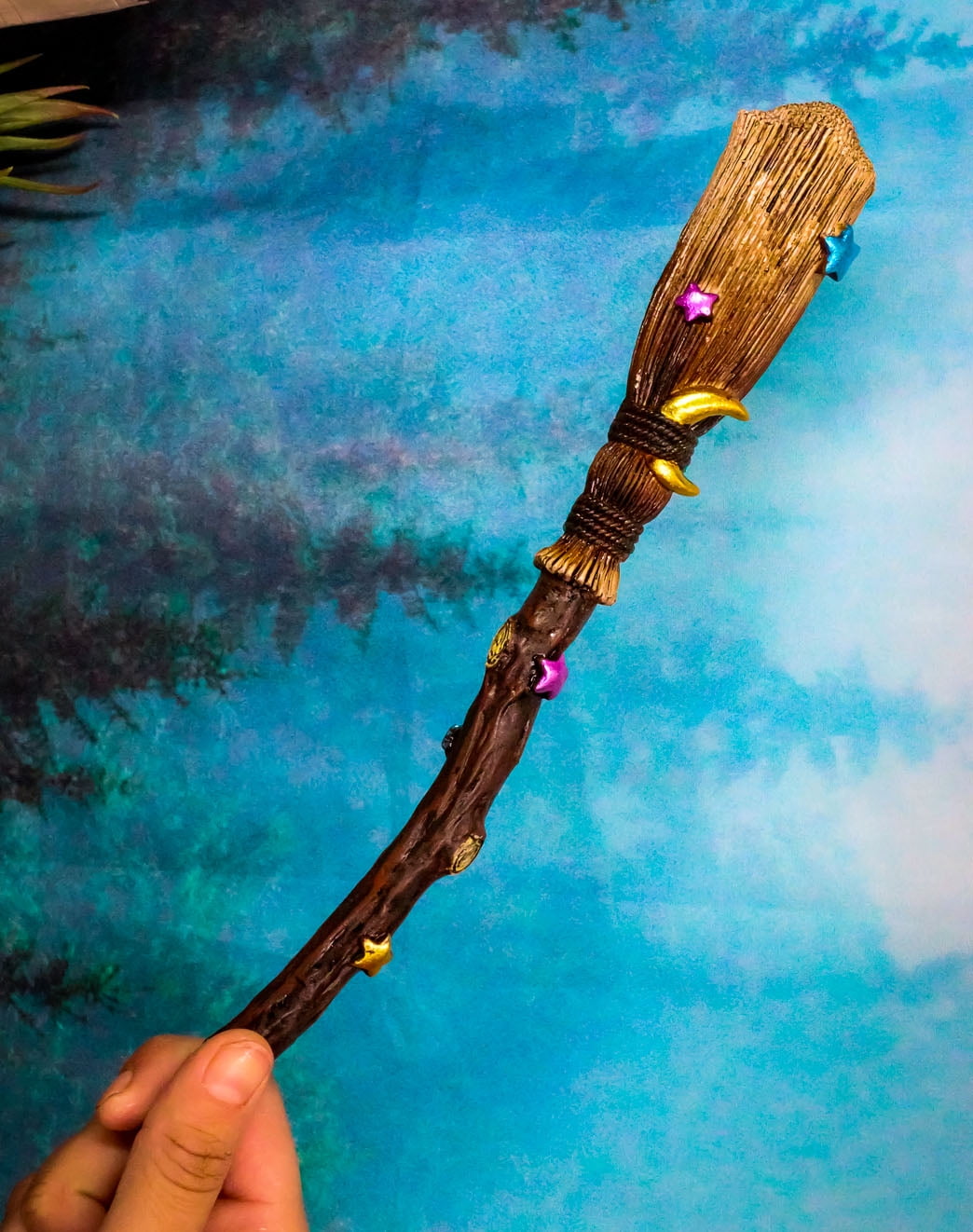 Ebros Wicca Occult Hocus Pocus Stars and Moon Witch's Broom Magic Wand