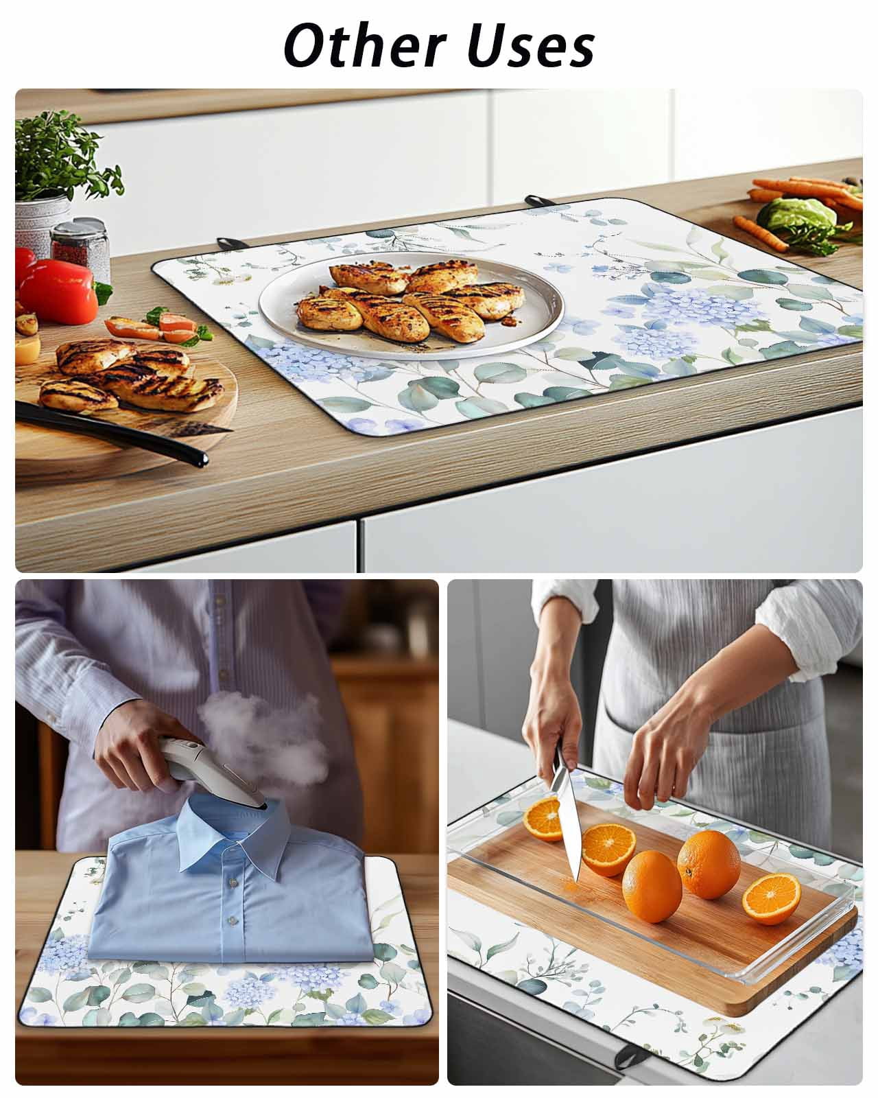 Stove Top Covers for Electric Stove, Eucalyptus Flower Glass Stovetop Cover Protector, Sage Green Leaf Blue Floral Watercolor Induction Cooktop Protector Oven Mat for Kitchen Countertop 24"x21"