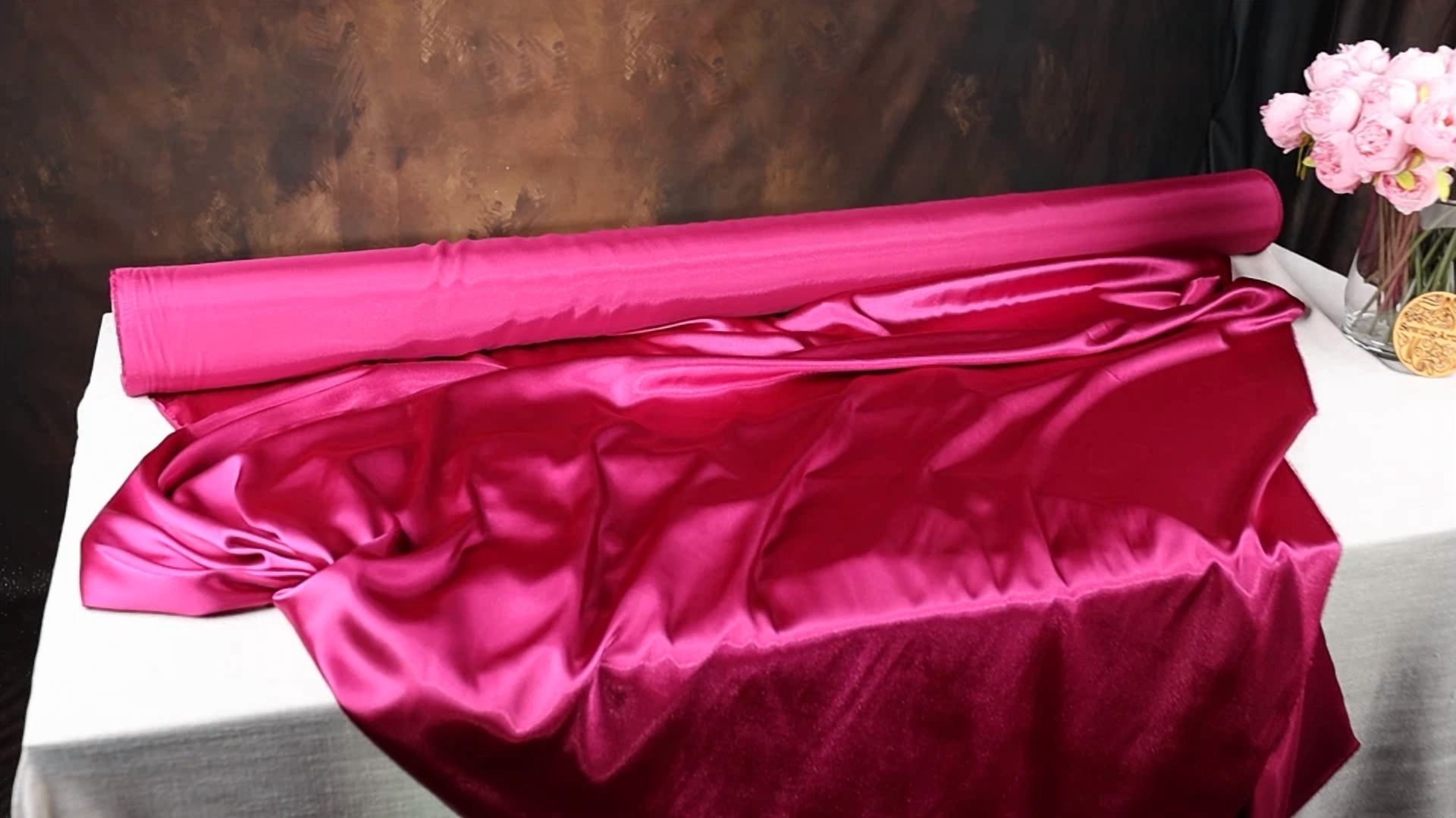 BUTTERFLY- Magenta Satin Charmeuse Fabric By The Yard 1281