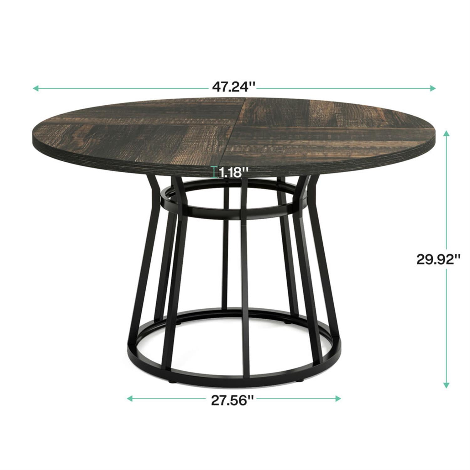 Demi Bonn 47" Modern Round Dining Table for 4 People, Kitchen Dinner Table with Metal Base for Dining Room, Home, Living Room Furniture, Gray