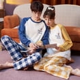 thumbnail image 3 of Pijama de pareja a rayas, pantalones de manga larga, poliéster, algodón, para hombre, primavera y otoño, traje de algodón con dibujos animados para mujer, 3 of 6