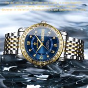 Men's Luxury Watch 42mm Quartz Blue DialDiamond Bezel Two-Tone Stainless SteelLuminous Date Day Business DressWristwatch for Men