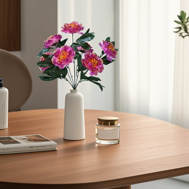 Peonía artificial con purpurina | Arreglo floral de plástico de 7 cabezas para decoración del hogar | 50 cm de alto | Rosa, rojo, amarillo, naranja, morado y blanco