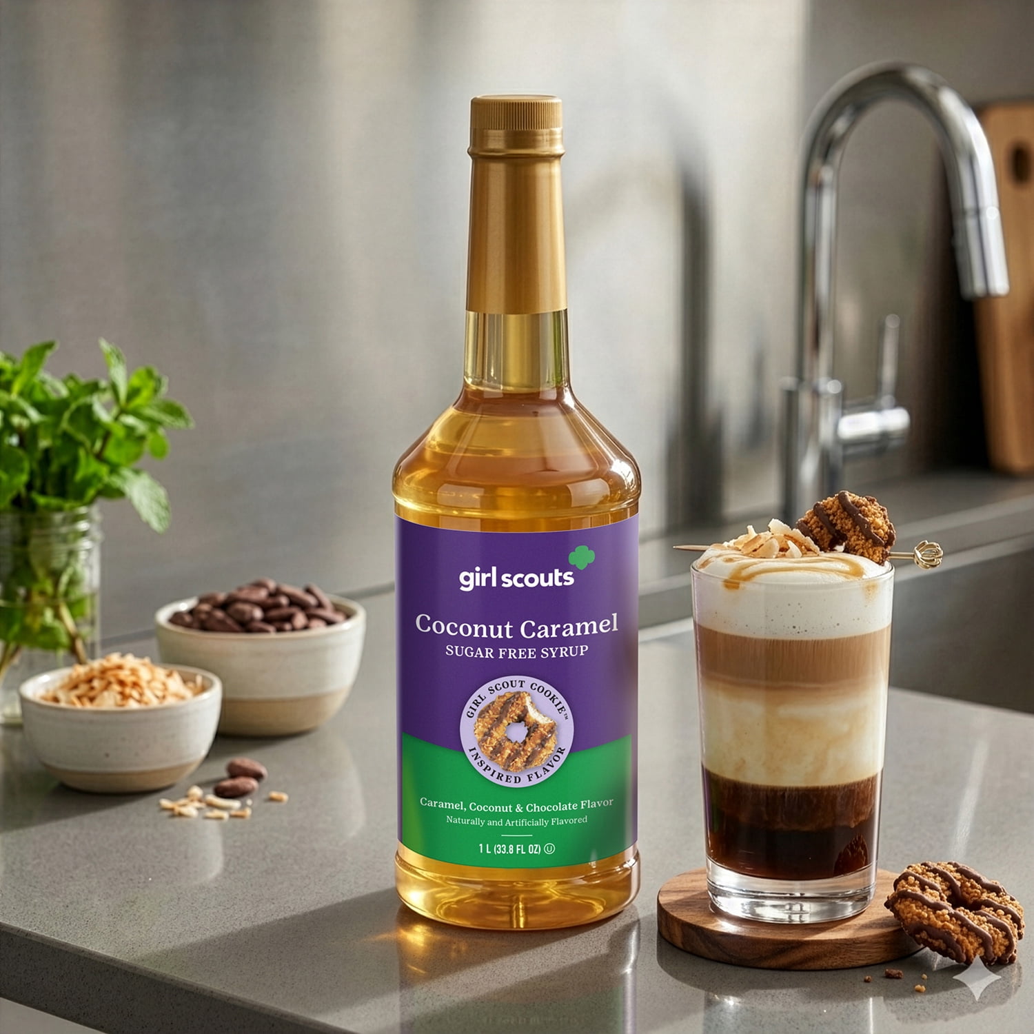Girl Scouts Coconut Caramel Sugar Free Syrup, 1 Liter