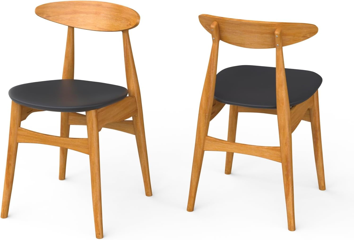 Fohfurniture Restaurant Dining Chairs Set of 2, Modern Kitchen Chairs, Oak Solid Wood Chair with Curved Backrest & Leather Cushion, Kitchen & Dining Room Chairs for Living Dining (Natural Oak)