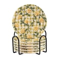 thumbnail image 2 of 6PCs Round Coasters Set Heat Resistant Washable Kitchen Table Decorations with Storage Rack Gingham Pattern Yellow Roses, 2 of 7