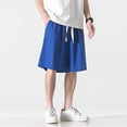 thumbnail image 4 of Aayomet Men Shorts Casual Elastic Waist Drawstring Summer Beach Shorts (Blue, L), 4 of 5
