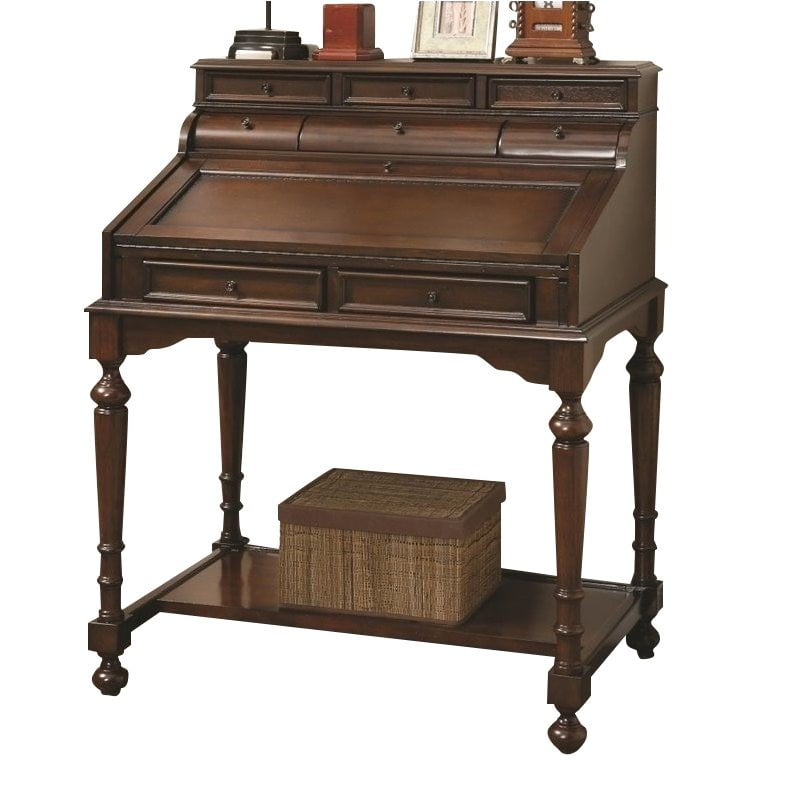 Coaster Milo 10 Drawer Traditional Secretary Desk In Cherry