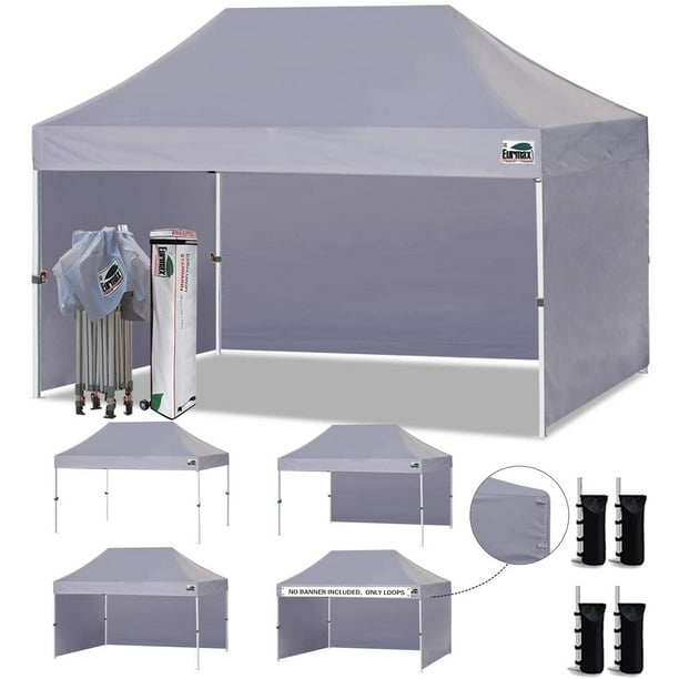 Eurmax 10x15 Ez Popup Canopy Tent with 4 Sidewalls and Roller Bag