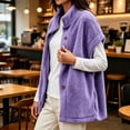 thumbnail image 7 of Kinrui Womens Fuzzy Fleece Vest Oversized Casual Warm Sherpa Jacket Sleeveless Button Down Outerwear with Pockets Solid Color Cap Sleeve Loose Fit Fall Winter Coats Purple M, 7 of 7