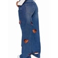 thumbnail image 4 of Women'S Jeans Baggy High Waist Hollow Heart Embroidery Wide Leg Denim Pants Blue S, 4 of 8