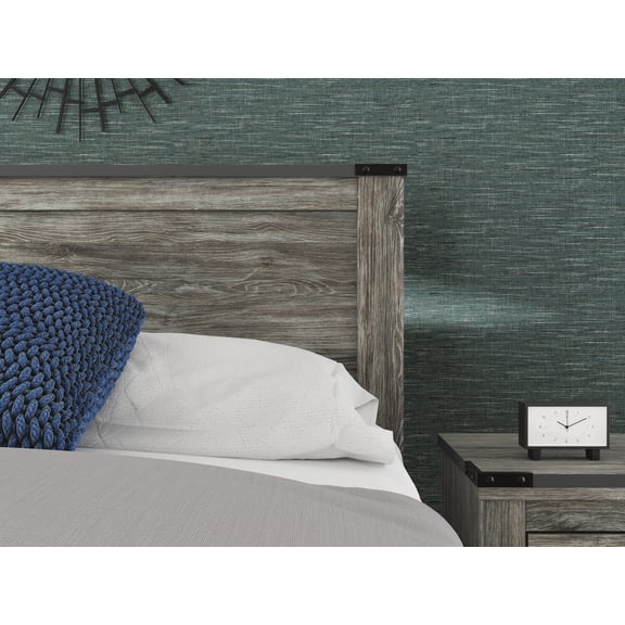 Signature Design by Ashley Frandern Queen Gray Farmhouse Headboard, Rustic Wood-Look Panel with Industrial Accents