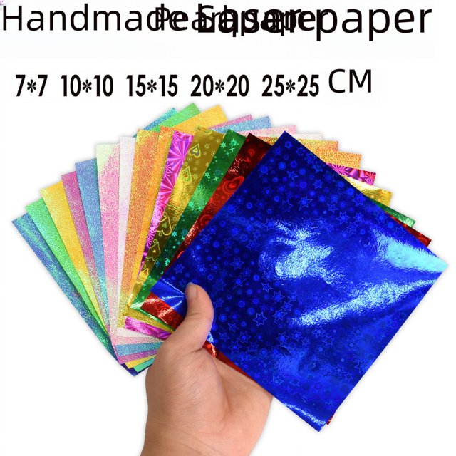 Grulla de papel para origami con forma de mano, papel perlado, papel láser, 10/15/20/25 cm, cuadrado, con flash