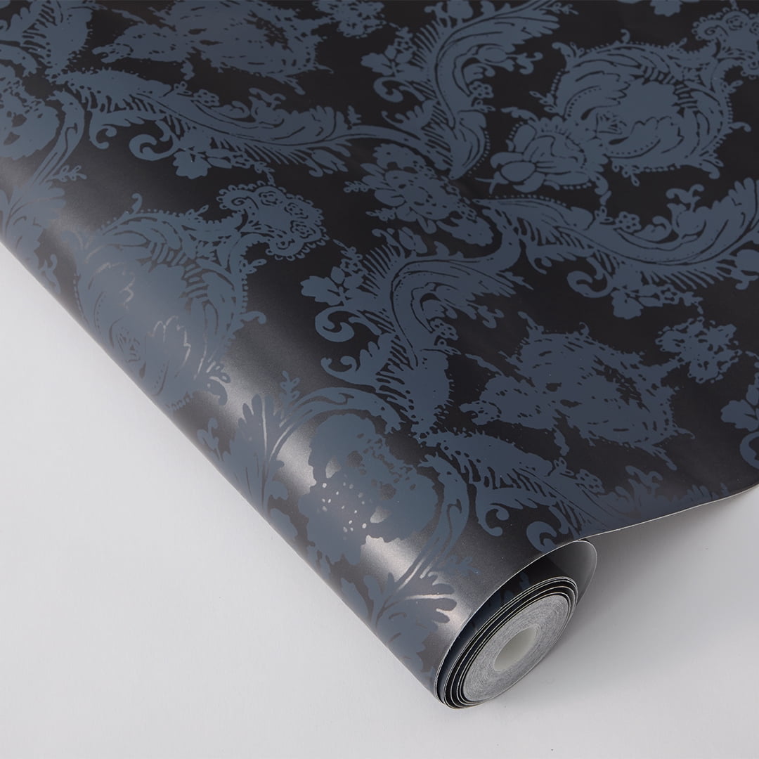 Tempaper Textured Damask Black Peel and Stick Damask Wallpaper, 20.5" x 16.5'