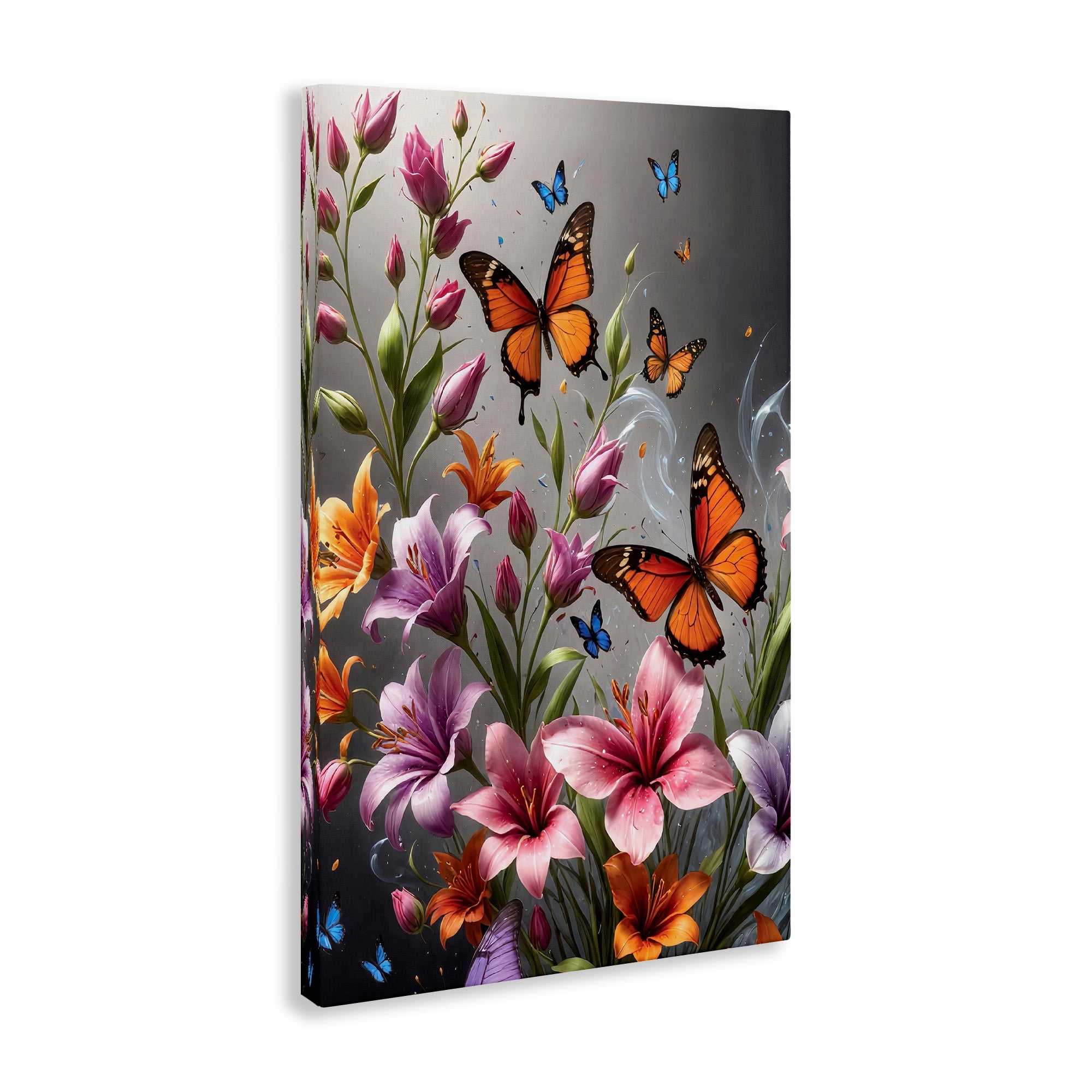 Stupell Industries Monarch Butterflies & Lilies Animals Painting Wrapped Canvas Art Print Wall Art, 20 x 30