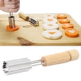 thumbnail image 2 of Vegetable Cutters Shapes Mini Cookie Stamp Stainless Steel Cookie Mold With Wood Handle For Baking Cookies Pastry Dough Press Fruit Carving Tool Sliver(Flower) 6*1*1 In, 2 of 4