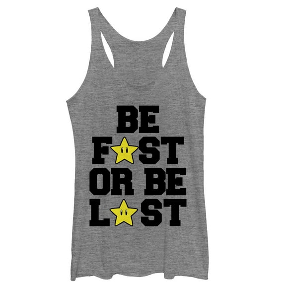 Women's Nintendo Mario Be Fast or Be Last  Racerback Tank Top Gray Heather Small
