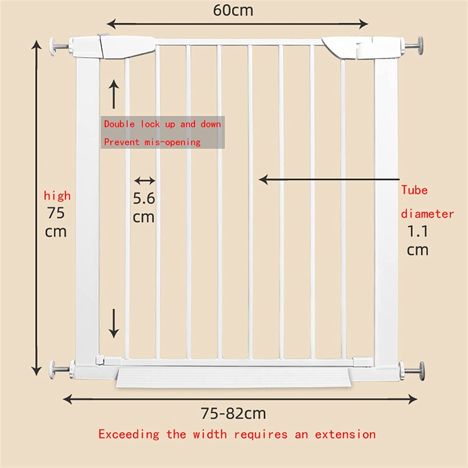 Gamvdout Stair Gate for Dogs, Extra Wide Pet Safety Gate, Tall 75Cm Dog Gate Indoor Extendable Stair Gate, No Drilling/White/75-82Cm