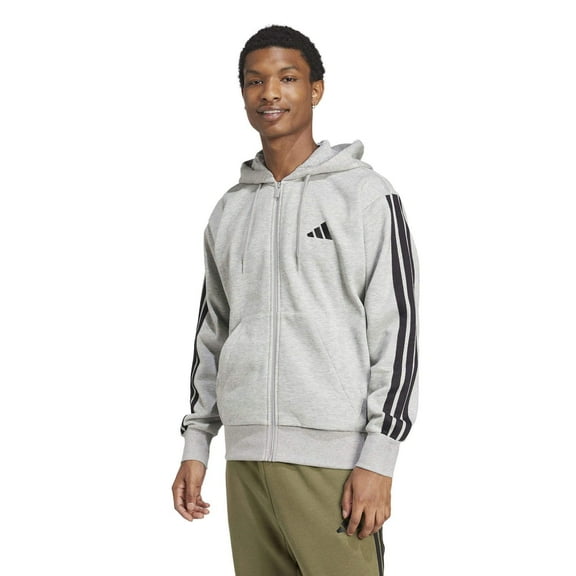 Men's adidas Essentials 3-Stripes Fleece Sportswear Zip Front Hoodie Color: Medium Grey Heather Size: L
