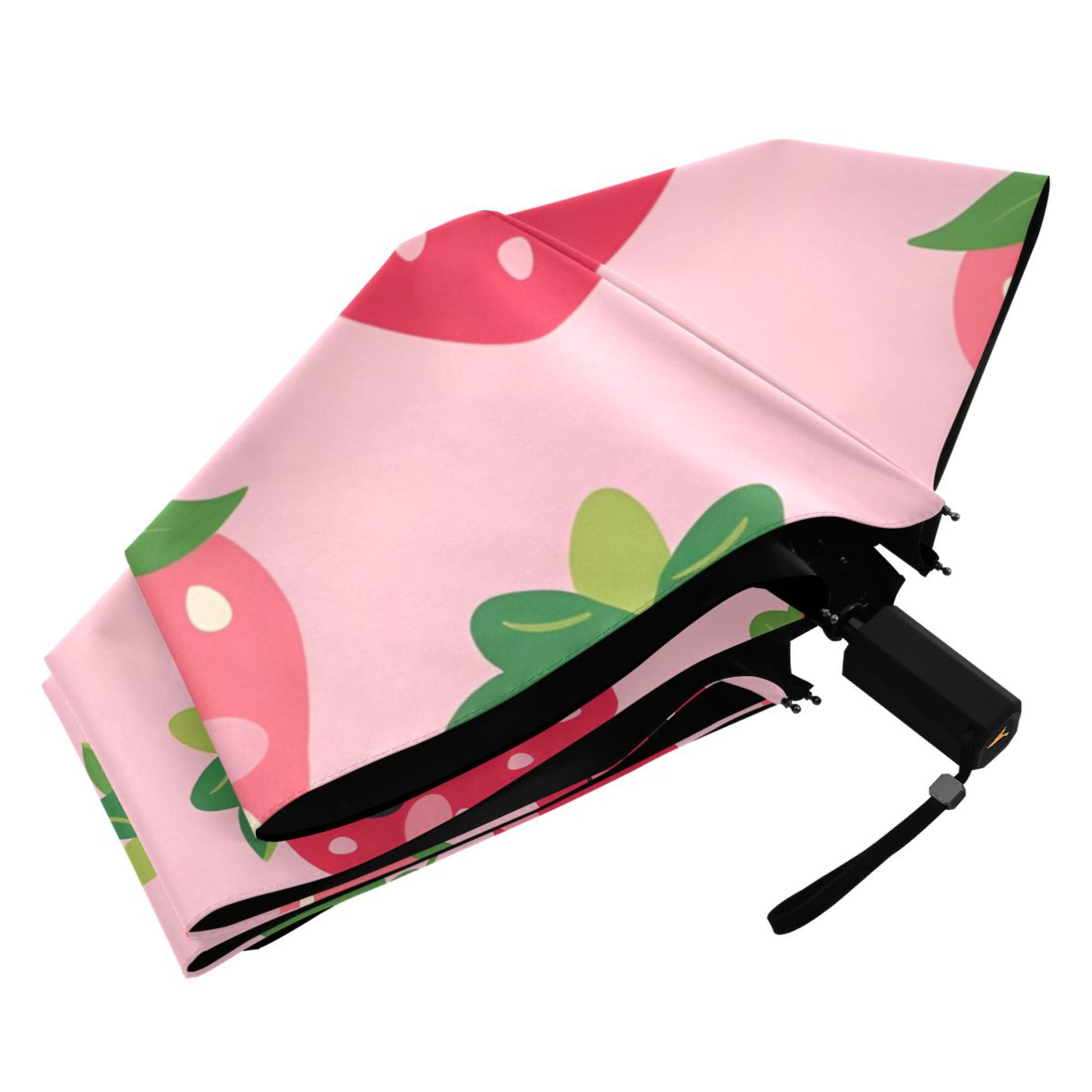 Compact Sun Umbrella Windproof Travel Umbrellas for Rain Strong Portable UV Protection Lovely Strawberry