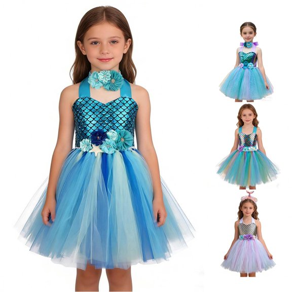 Girl Dress Long-sleeve Graceful Tutu Skirt Elegant Gown Beautiful Pretty for Party Dress Set
