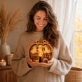 thumbnail image 5 of YAMB 2D Layered Wooden Pumpkin Ghost Ornament, Dimensional Cutout Tabletop Decor with Detachable Stand, Cute Spooky Style Decoration with Ghost & Black Cat Scene for Bedroom Home Display, 5 of 6