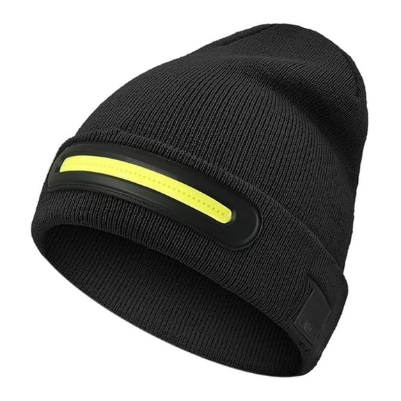 Huhudde USB Rechargeable Unisex Hat With Headlamps Elastic Warm Knitted Hat LED Winter Hat for Outdoor Running Cycling