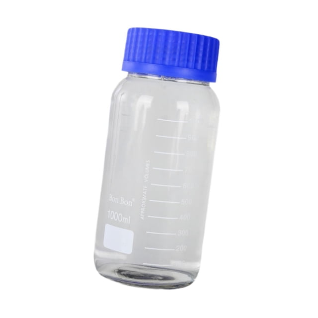 braveheart Reagent Bottles Media Storage Clear Solution Bottles Round Glass Containers Blue Lids Available Now Biology Mixing State