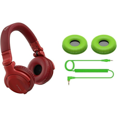 Pioneer DJ HDJ-CUE1BT Bluetooth Headphones Bundle - Red Headphones and Green Ear Pads and Cord