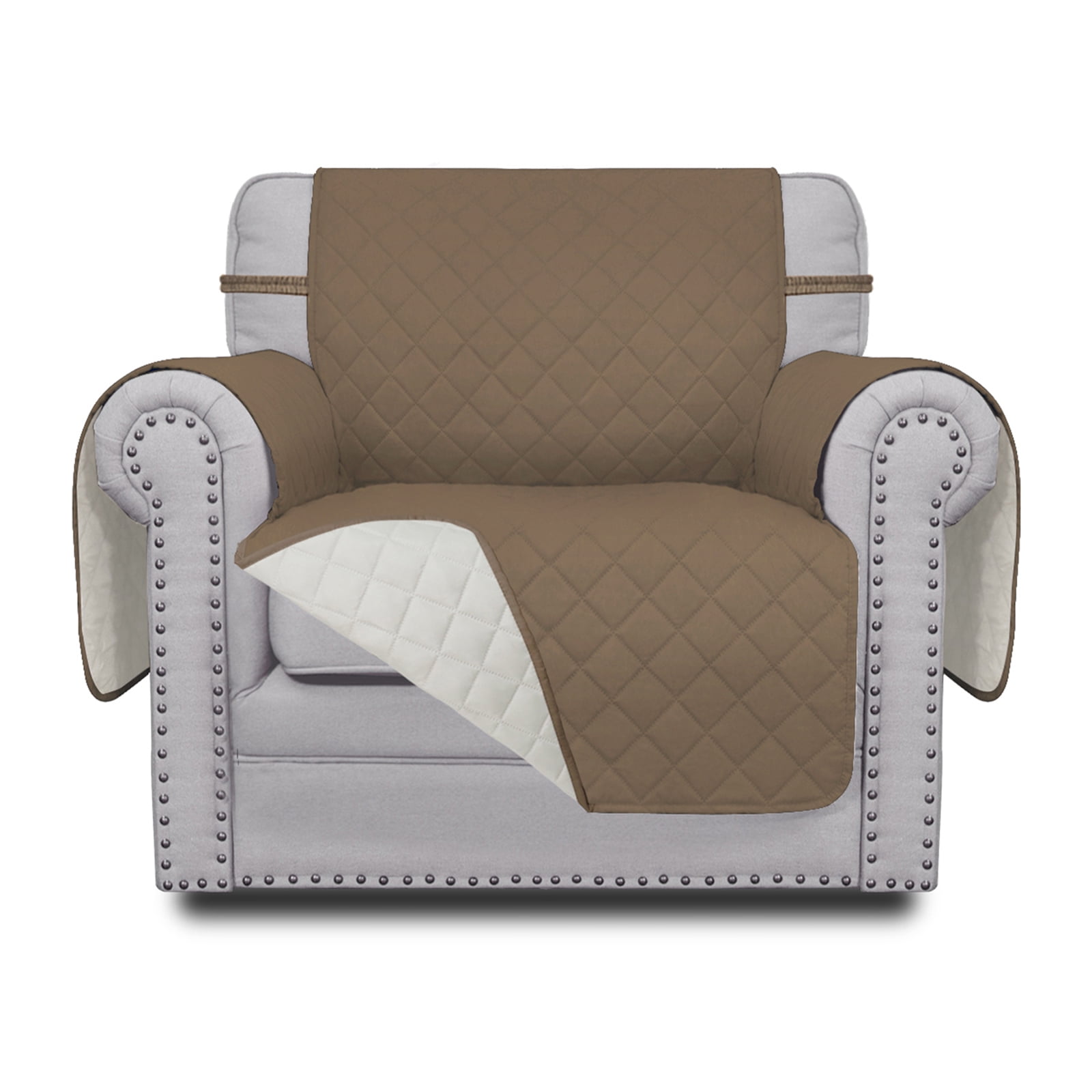 EasyGoing Reversible Sofa Slipcover Water Resistant Couch Cover, Chair Size, Camel/Ivory