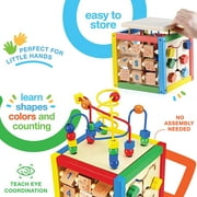 Activity Cube With Bead Maze - 5 in 1 Baby Activity Cube Includes Shape Sorter, Abacus Counting Beads, Counting Numbers, Sliding Shapes, Removable Bead Maze - My First Baby Toys Play22USA