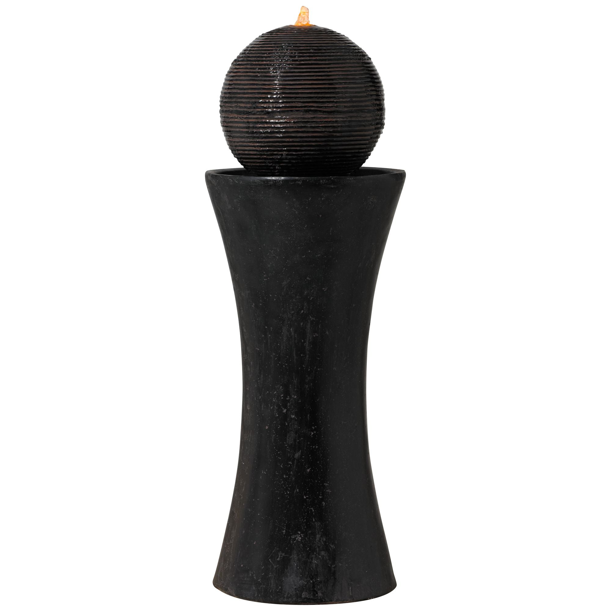 Dark Sphere 35 1/2" High Zen Modern Indoor Outdoor Decor Faux Stone Floor Fountain w/ Light LED Bubbler Pillar