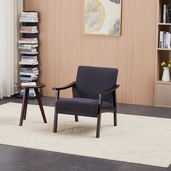 Armchair with High Back, Medieval Modern Style Upholstered Reading Chair in Antique Black Polyester Fabric with Solid Wood Legs for Living Room, Bedroom or Study Office Space